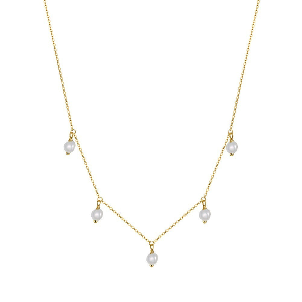 S925 Sterling Silver Necklace Natural Freshwater Pearl