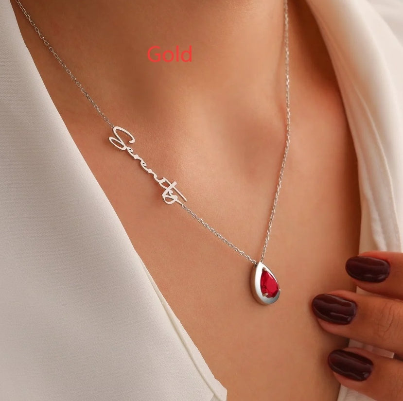 December Birthday Stone Letter Necklace