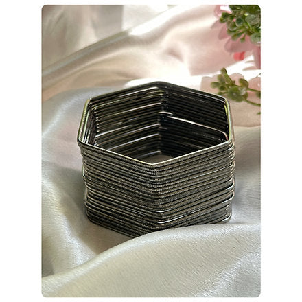 Black Polish Hexagon Bangle Set (24 pieces) Size- 2.4