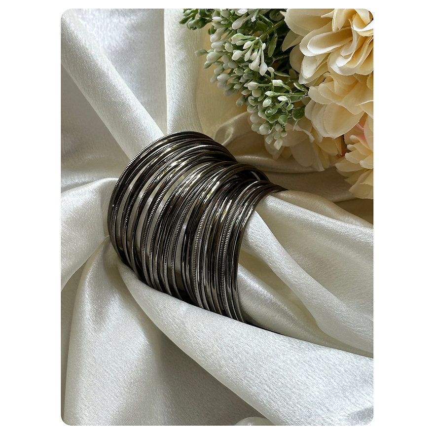 Black Toned Basic Bangle Set ( 24 pieces)- Size- 2.6