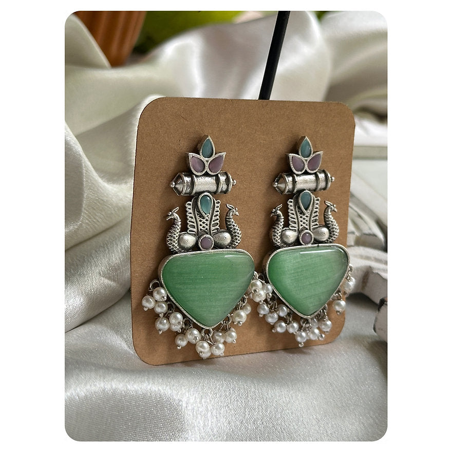 Silver Oxidised Mint Mona Lisa Stone Balis