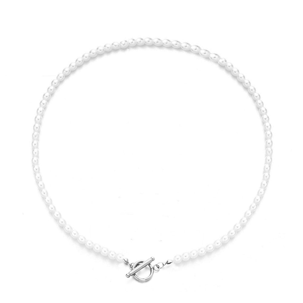 New Stainless Steel Pearl OT Buckle Necklace