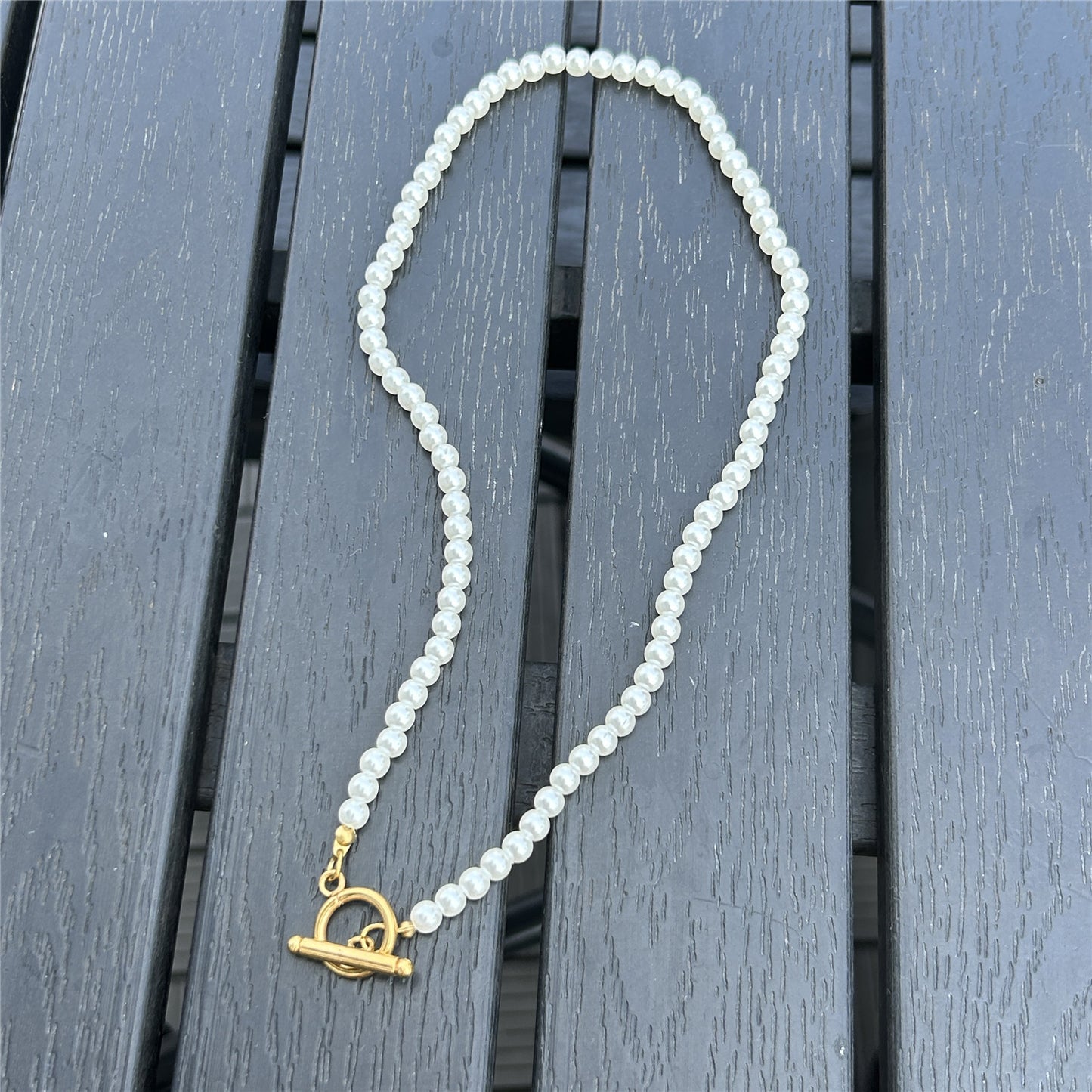 New Stainless Steel Pearl OT Buckle Necklace