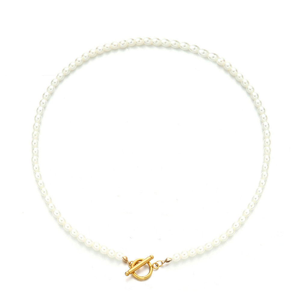 New Stainless Steel Pearl OT Buckle Necklace