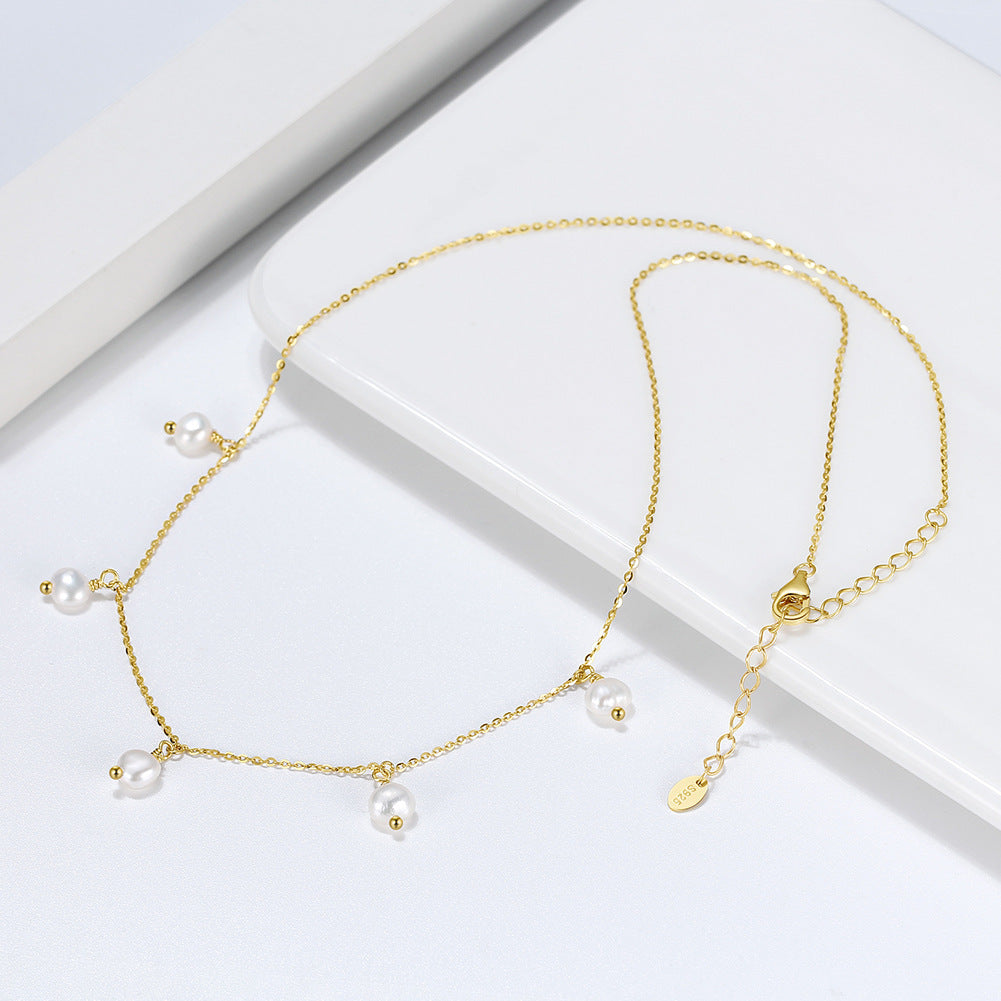 S925 Sterling Silver Necklace Natural Freshwater Pearl