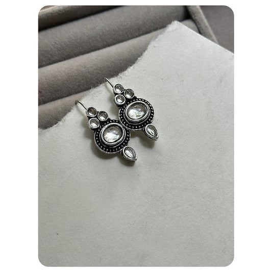 Silver Toned White Stone Hook Earrings