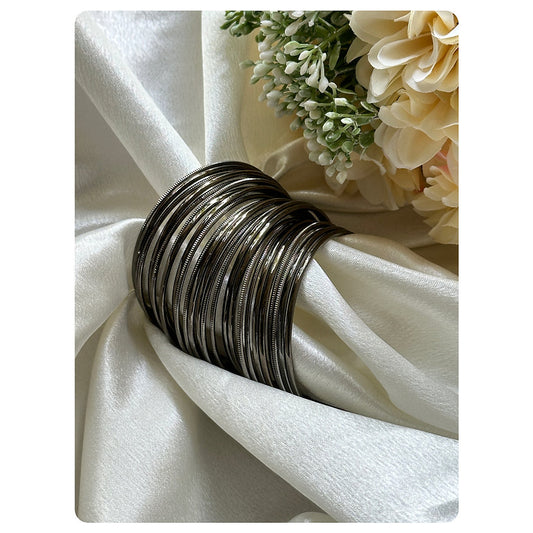 Black Toned Basic Bangle Set ( 24 pieces)- Size- 2.8