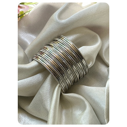 Silver Toned Basic Bangle Set (24 pieces) Size- 2.8