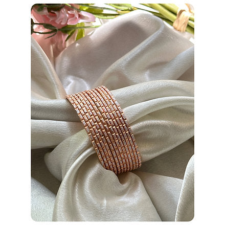 Copper Toned Textured Bangle Set (12 pieces) Size- 2.4