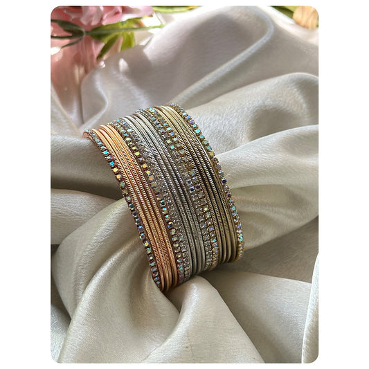 Multi toned Stone Bangle Set (18 pieces) Size- 2.4