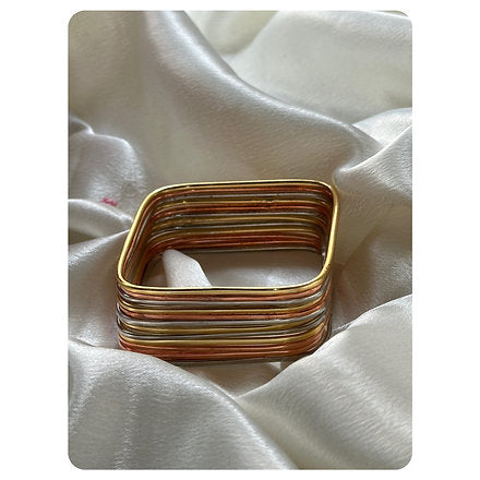 Multi Toned Square Bangle Set (12 pieces) Size- 2.4