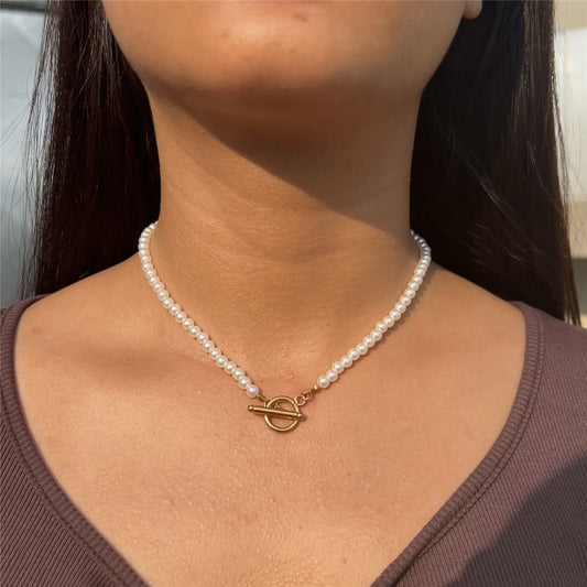 New Stainless Steel Pearl OT Buckle Necklace